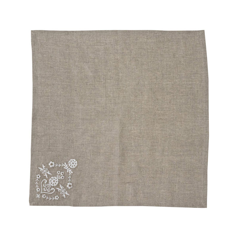 Heidi 22" Taupe Linen Embroidered Napkin Set