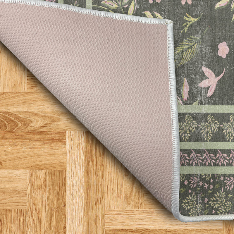 Calee Leaves High Density Long Fiber Poly Threads Decorative Area Rug Carpet, Rectangle 4' x 5'7"