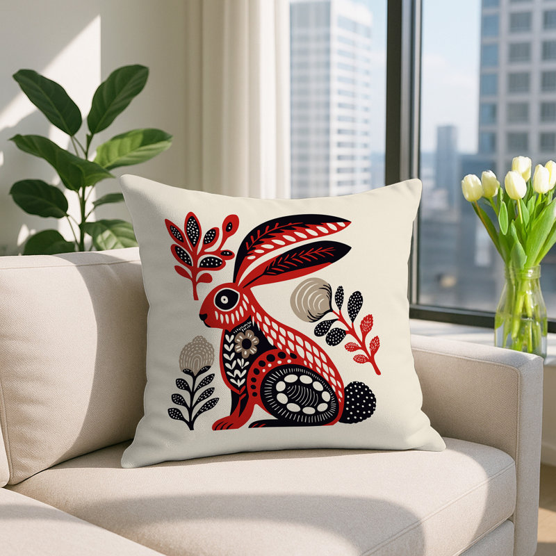 Coussin intérieur / extérieur Timi Rabbit, Rouge, Carré 15 po