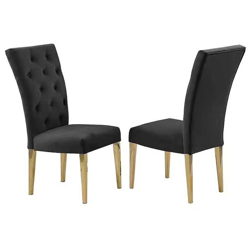 Ensemble de 2 chaises de salle à manger rembourrées Modern Velvet, Noir, Doré