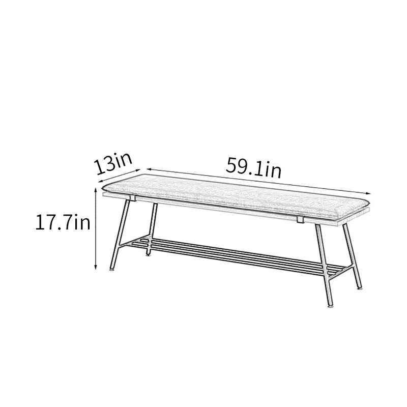 Banc de rangement pour chaussures en fer forgé 59,1 po, Noir / Noir
