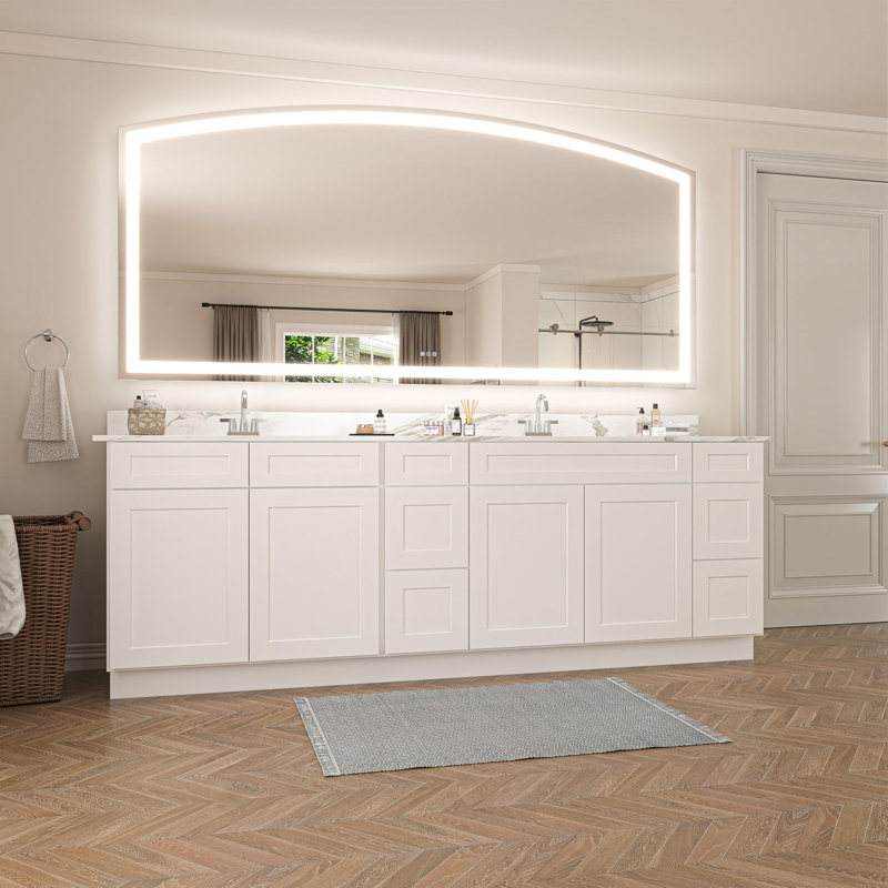 Miroir de salle de bain à DEL avec lumières et miroir arqué avec capteur tactile et cadre en métal, 40 po x 84 po