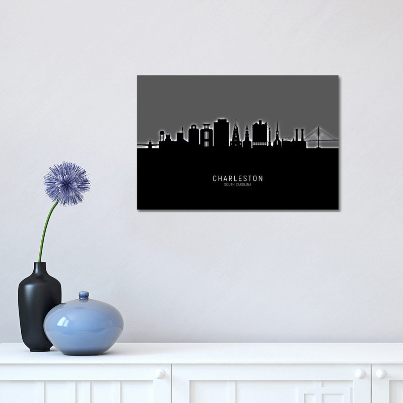 «Charleston South Carolina Skyline» par Michael Tompsett, impression sur toile tendue, H 12 po x l 18 po x 1,5 po