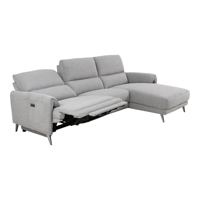 Canapé modulaire surdimensionné avec ports USB Baria, Chenille gris pâle, Orienté à droite