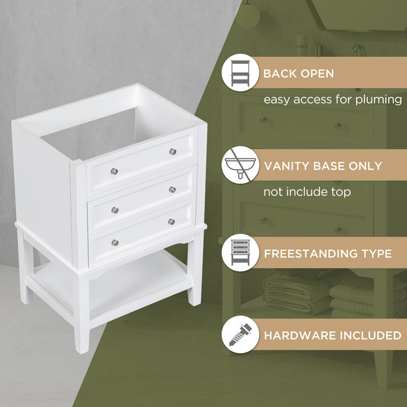 White Solid Wood Freestanding Bathroom Vanity with Ceramic Sink