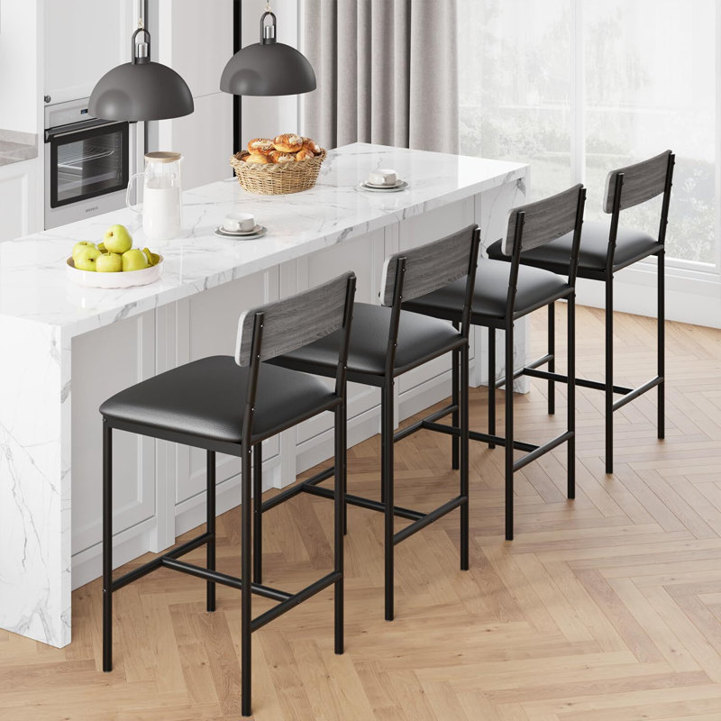 Chaises de bar rembourrées 25,5 pouces avec dossier, Gris, 4