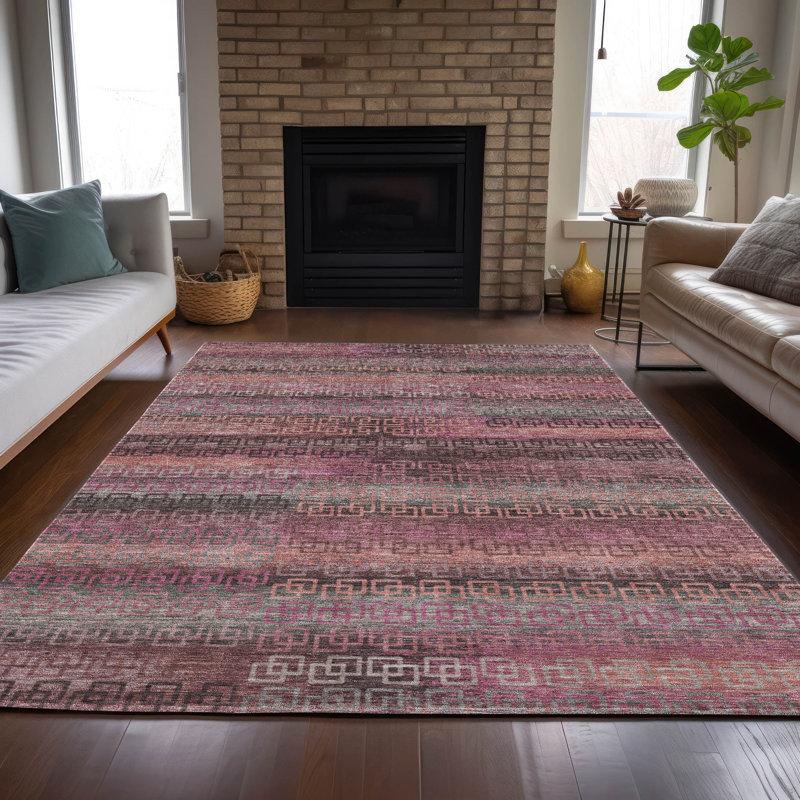Tapis intérieur / extérieur rose lavable à la machine Xhevrie, Rectangle 2 pi 6 po x 3 pi 10 po