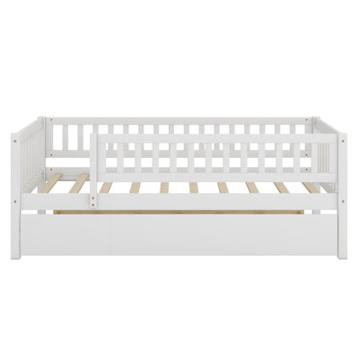 Wood Daybed With Trundle And Fence Guardrails