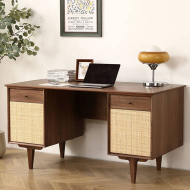 Large Modern Oak Desk, Computer Table, Bureau With Black Drawers, Oak Wood,  Mid Century Modern, Customized Size and Finish 