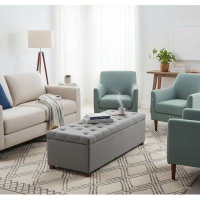 Linoso Chesterfield Storage Ottoman Bench, Tufted Upholstered Footstool with Hinged Lid and Square Wooden Legs