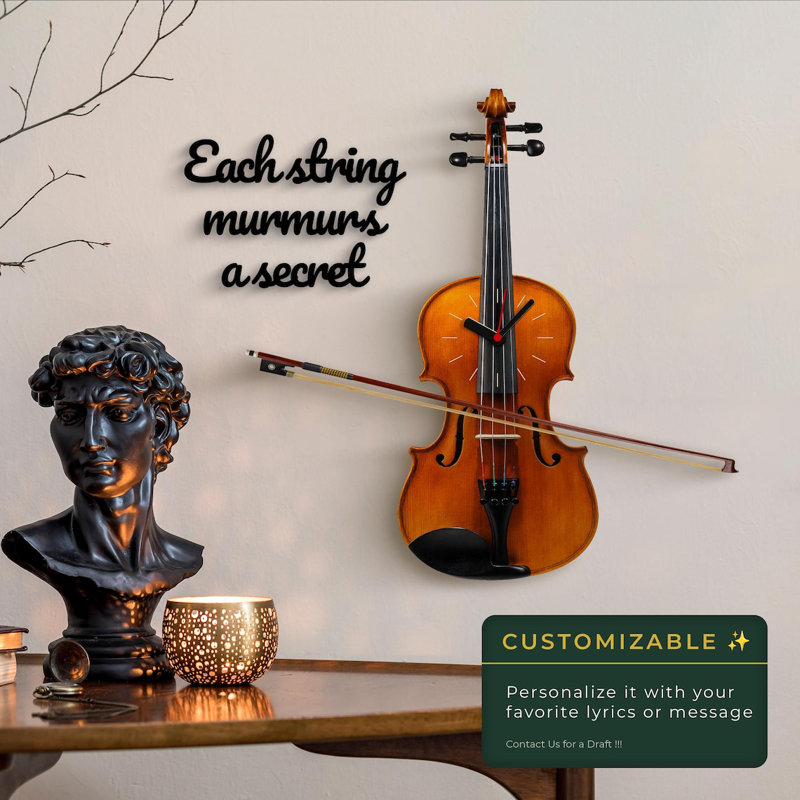 Horloge murale pour violon - Design inspiré des instruments de musique - Décoration artistique - Musique classique - Cadeau pour les mélomanes