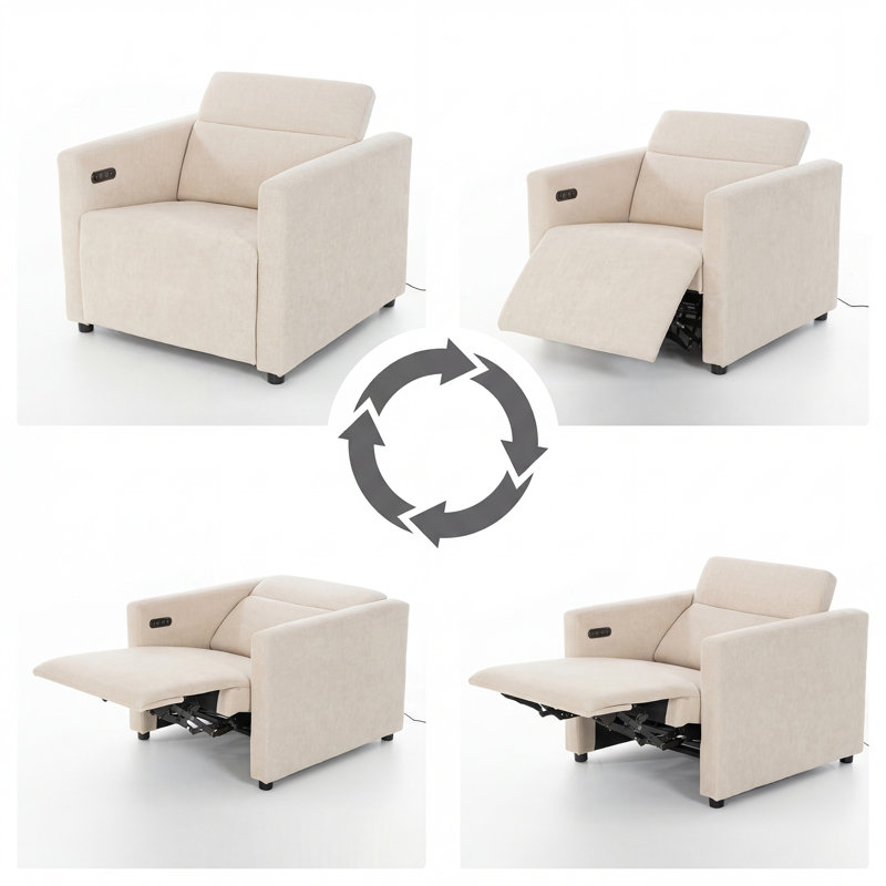 Modern Power Recliner With Square Arms(Set Of 2), White Polyester