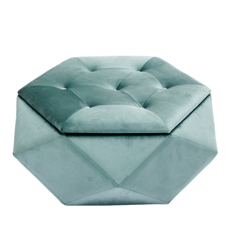 Elegant Velvet Footrest With Polygon Diamond Design - Multi Functional Storage For Living Room, 34"L X 30.5"W 13.5"H , Comfortable And Seating Home,