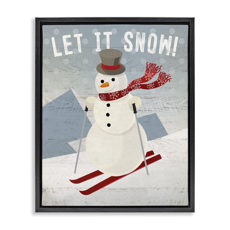 «Snowing Skiing on Slopes», art mural sur toile par Susan Arnot, Cadre flottant noir de jais, H 21 po x l 17 po