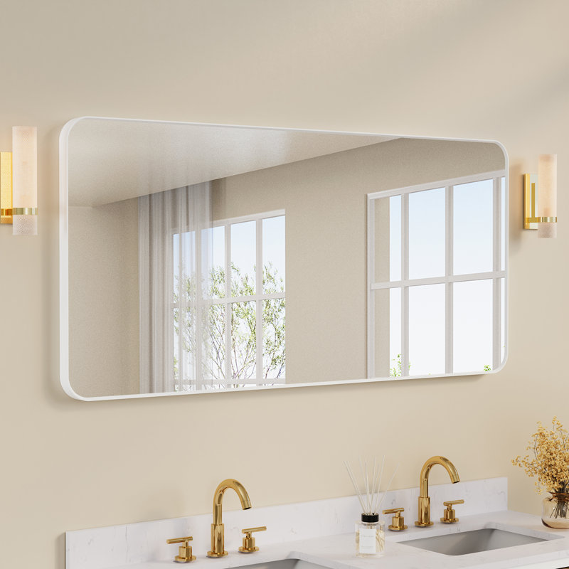 Miroir de coiffeuse biseauté Hellie, 40 po x 32 po, Rectangulaire, Or brossé