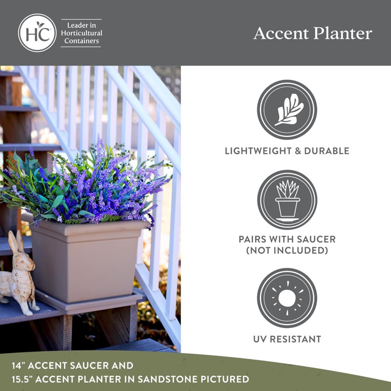 The HC Companies Accent Square Plastic Plant Pot with Drainage, 15.5", Evergreen