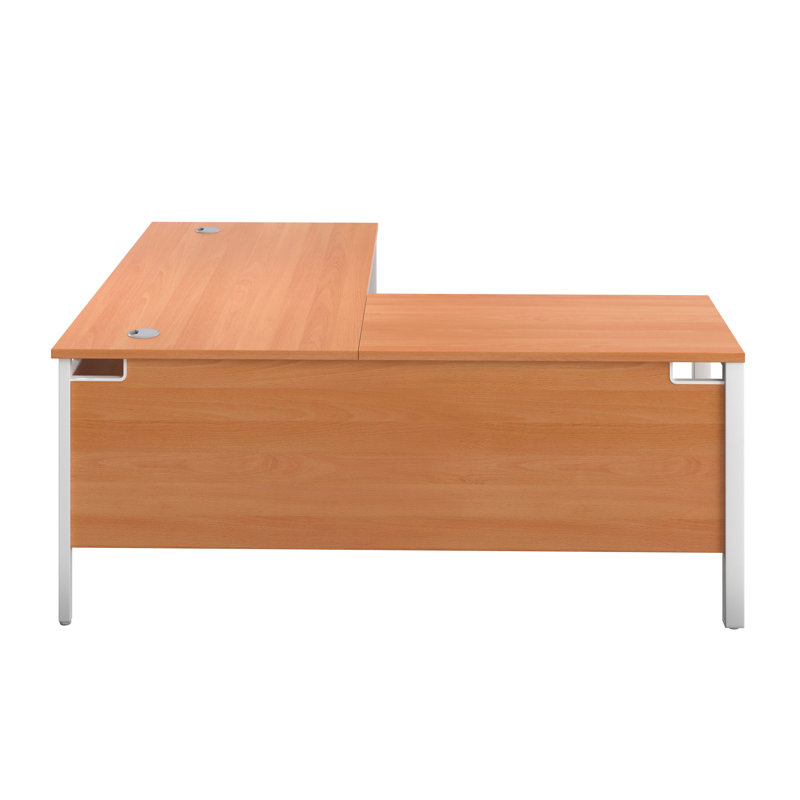 Buariki L-Shaped Metal Base Executive Desk, 73cm H x 180cm W x 180cm D, Left Hand Return, Beech/White