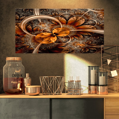 Abstrait art mural sur toile, impression fractale orange foncé - Fleur fractale orange foncé