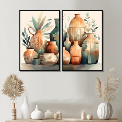 Vase en céramique orange et vert Soulful I - grandes impressions sur toile Boho Pottery