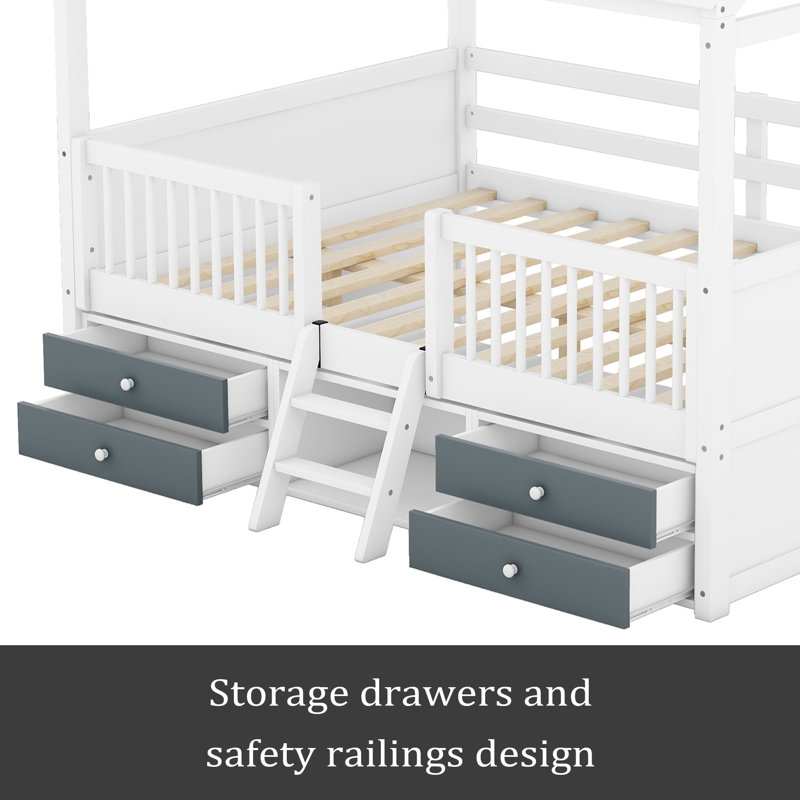 Wood Bed House Bed Frame, Full, White