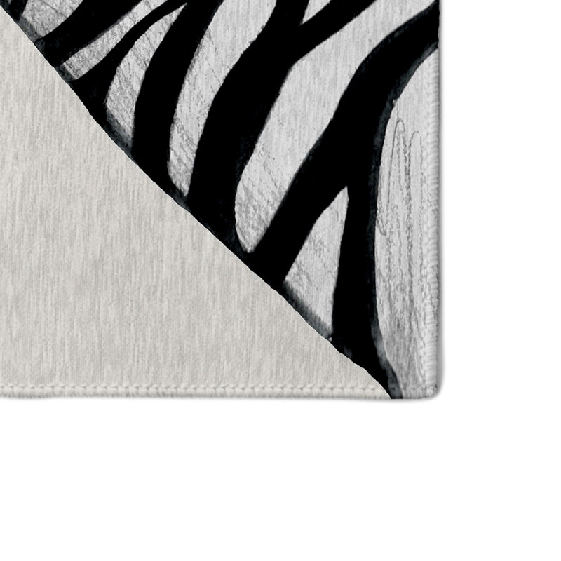 Tapis gris / noir à imprimé animal, Rond 5 pi
