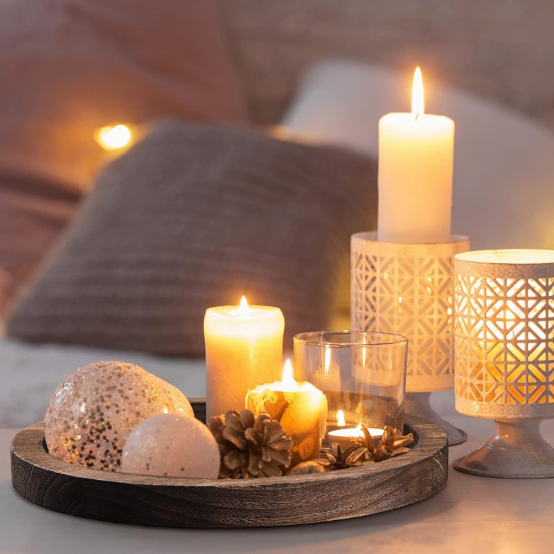 Plateau de service en bois rustique: plateau décoratif rond en bois Butler