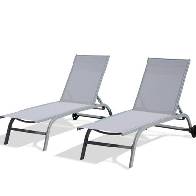 Grey Poolside Sun Loungers - , Adjustable, Breathable Fabric, Hassle- Assembly Outdoor Chaise Lounge  2 . 5 Adjustable Positions, Strong Aluminium Construction, Cover, Wheels For Portability, Simple