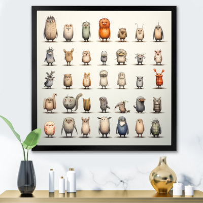 Grey Childrens Monsters Nursery Pattern I - Animals Wall Art Print
