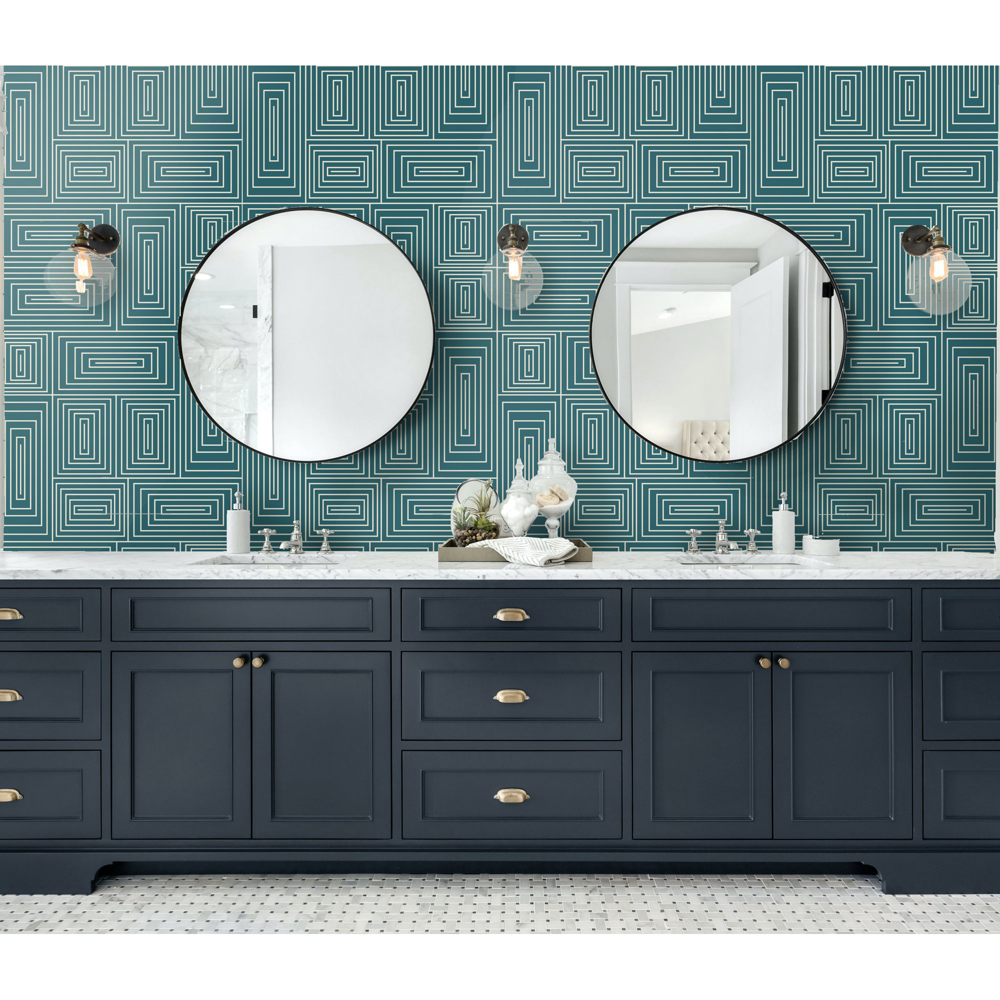 Nia Geometric Peel & Stick Wallpaper, Non-pasted, Teal
