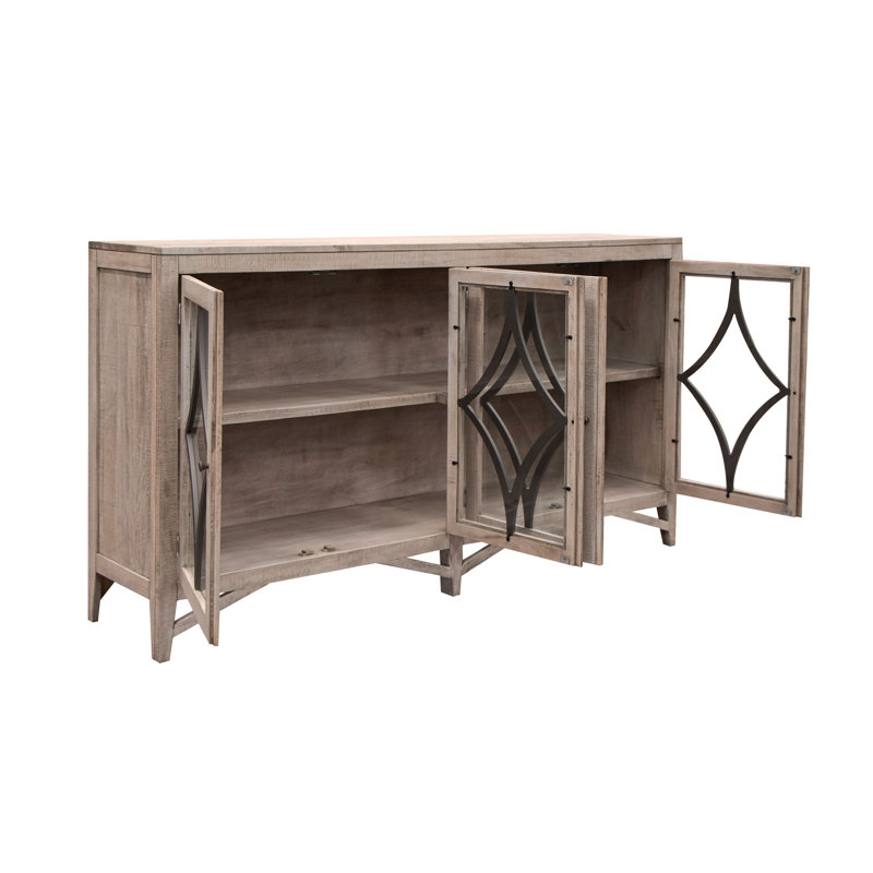 Console Rien, 4 portes en verre, bois brun brossé 80 po