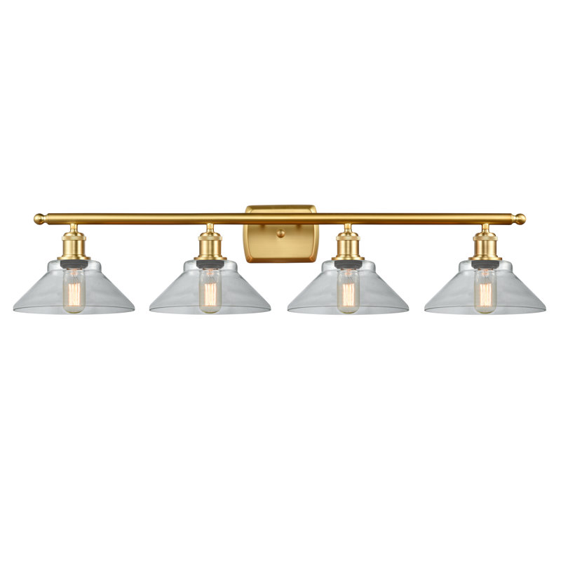 Newton St Loe 4 - Light Dimmable Vanity Light, Clear, 60 Watt Vintage Incandescent Bulb, Satin Gold