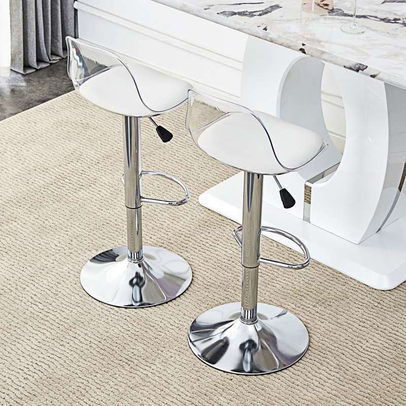 Modern Minimalist Bar Chairs And Bar Stools. Can Rotate 360 ° And Adjust Lifting. PET Backrest And PU Seats. Set Of 2. Suitable For Bars