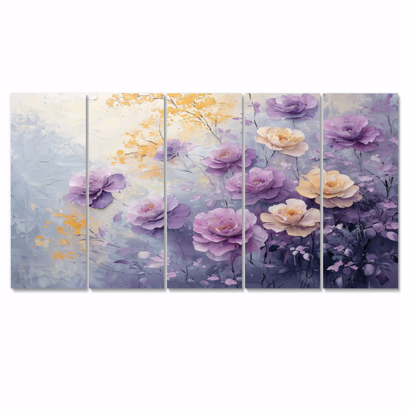 Éclat délicat de rose lavande - - Décoration murale roses - Art mural moderne Decor, H 28 po x l 60 po, 5