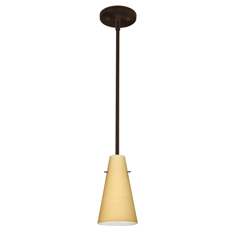 Luminaire suspendu 1 lumière à cône simple Canyon Creek, Vanille matte, Bronze, DEL