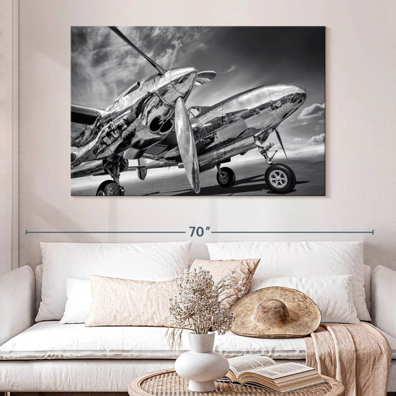 Mehar Monochrome Silver Plane, 34" H x 51" W