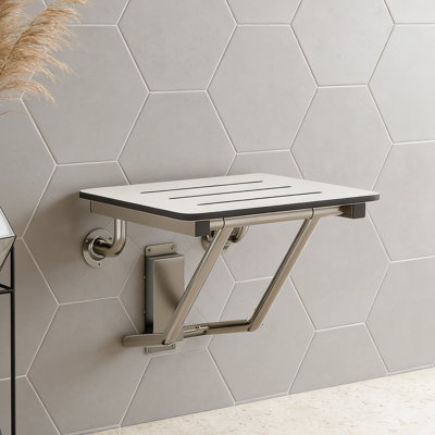 White Folding Shower Seat Bench Wall Mount Foldable Bathroom Chair 400 Lbs Capacity