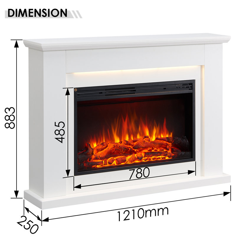 INGLETON FLAMME 121cm W Electric Fireplace with, White