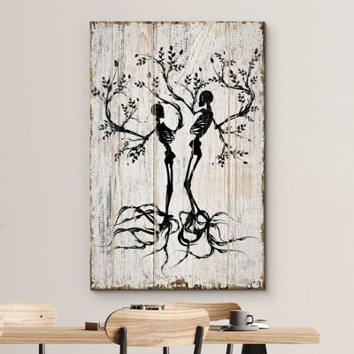 Moody Gothic " Spooky Skeleton Tree Silhouettes On Wood Effect Panels Moddy Gothic Modern Art Rustic "