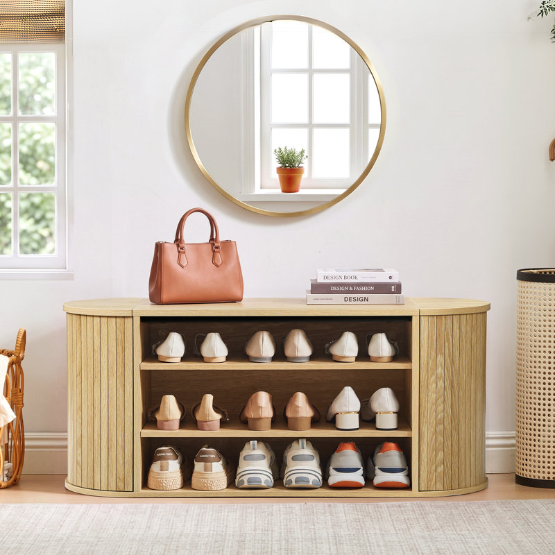 Banc de rangement pour chaussures 9 paires, Natural Wood