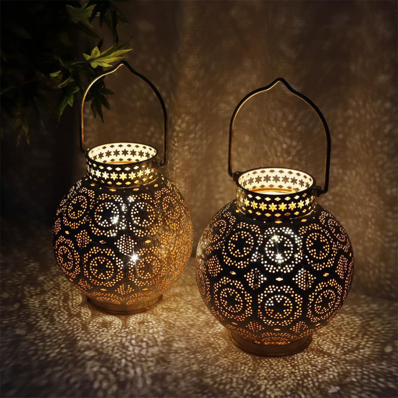 Ensemble de 2 lampes de table sans fil à piles de style marocain avec lumières de fées pour la décoration intérieure et extérieure