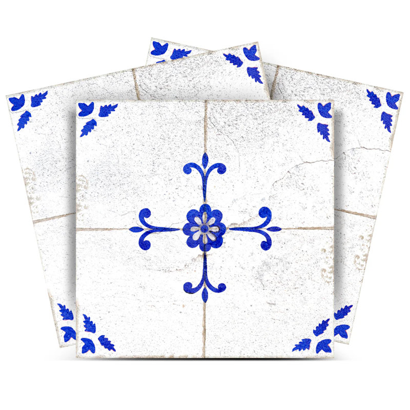 Carreau de mosaïque auto-adhésif en vinyle l 4 po x L 4 po, Bleu acier / Blanc