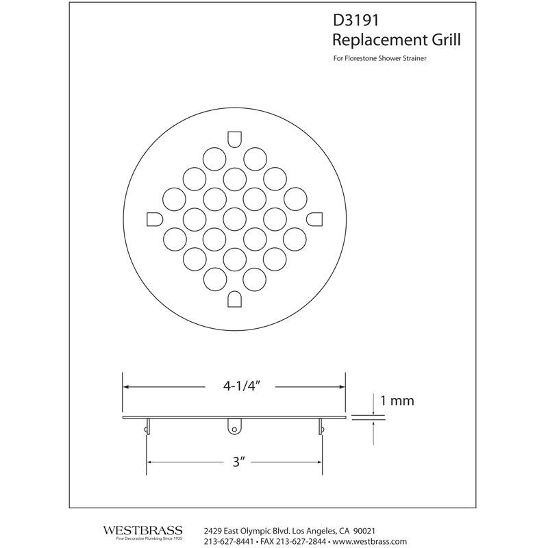4-1/4" OD Florestone Style Brass Snap-In Shower Grid Drain Cover, Matte Black