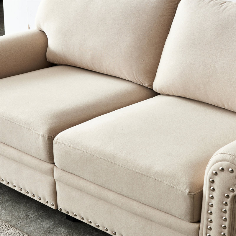 Canapé de rangement rembourré, Lin beige, H 34,5 po x l 59,45 po x P 31,89 po