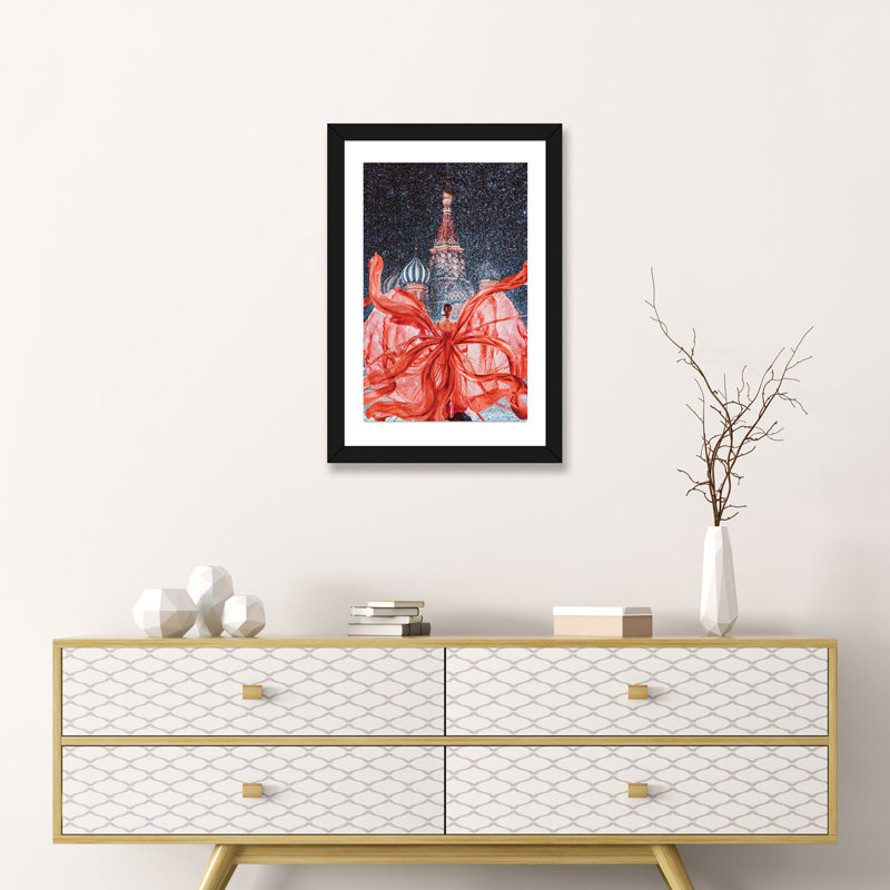 «Red-Red-Red Red Square» - reproduction imprimée, H 24 po x l 16 po x P 1 po, Papier beaux-arts encadré noir