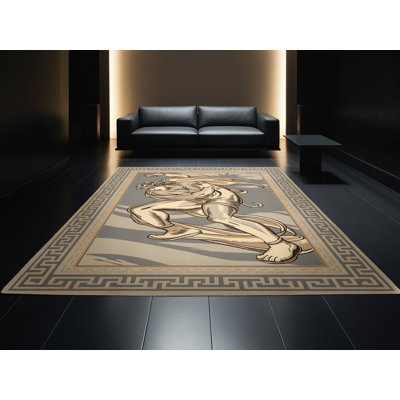 Machine Washable Paxton Greek Olympic Wrestler Classic Oriental Rug in Brown – Beige Binding