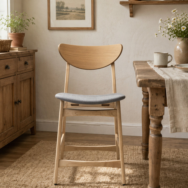 Chaise à hauteur de comptoir, Gris foncé, Chêne