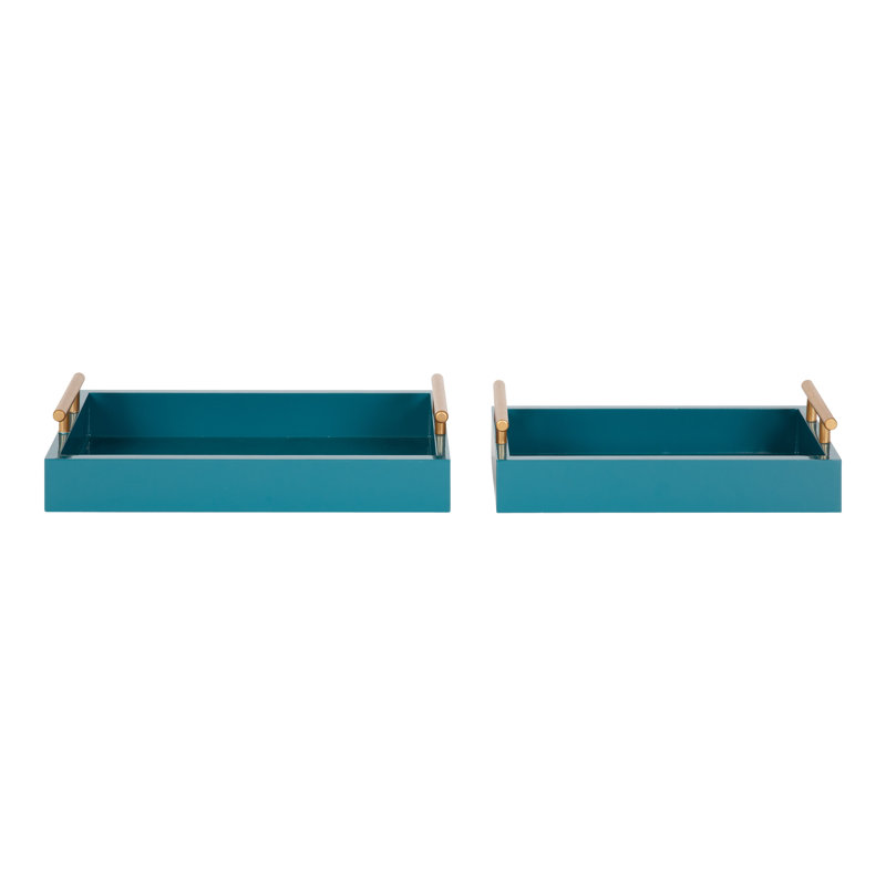 Norvan 2-Piece Rectangle Decorative Trays , Teal/Gold