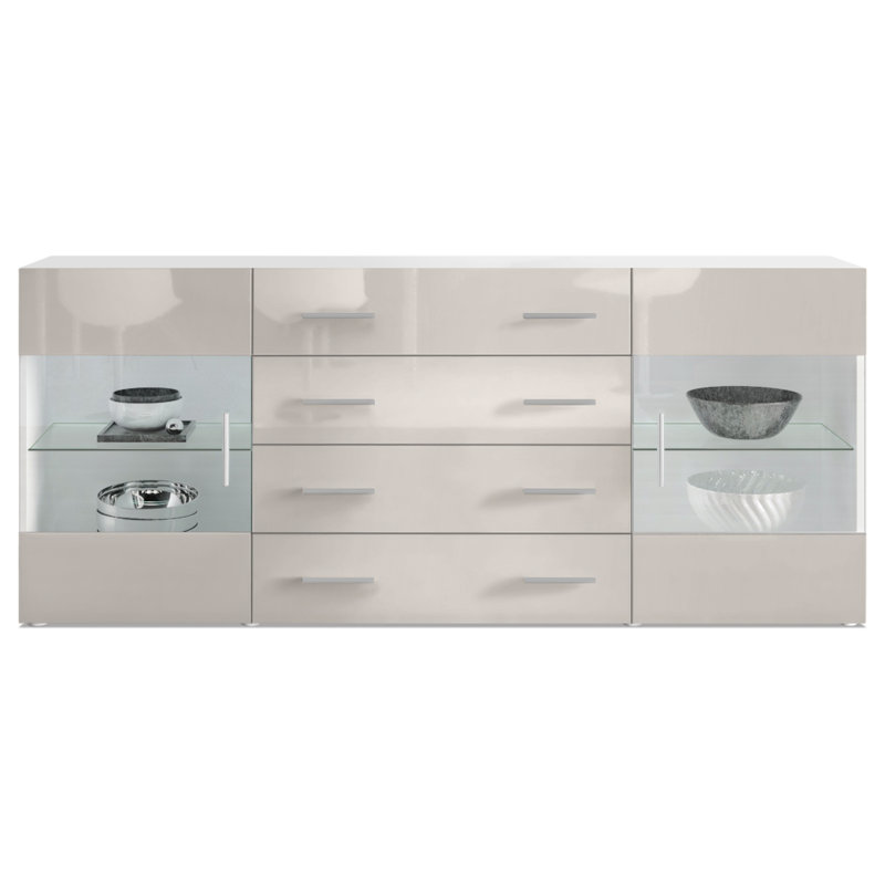 Bari 166cm Sideboard, No, White (matt)/Sand grey (glossy)