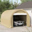 Abri d'auto robuste - 10 pi x 16 pi, beige, auvent en PE, pour voiture, outils, garage portatif beige, grande porte à fermeture à glissière, divers objets,
