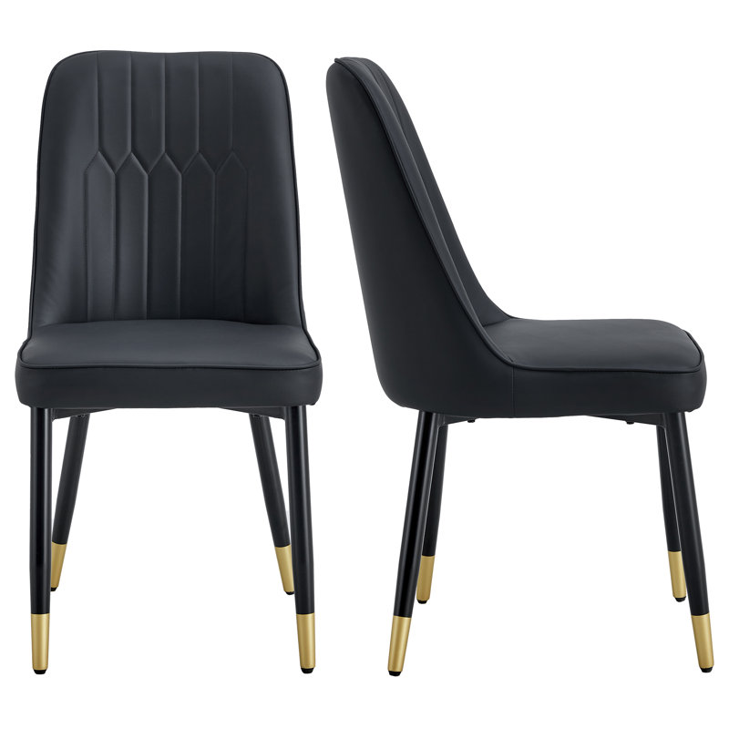 Anareli Tufted Upholstered Faux Leather Side Chair Dining chair, Black